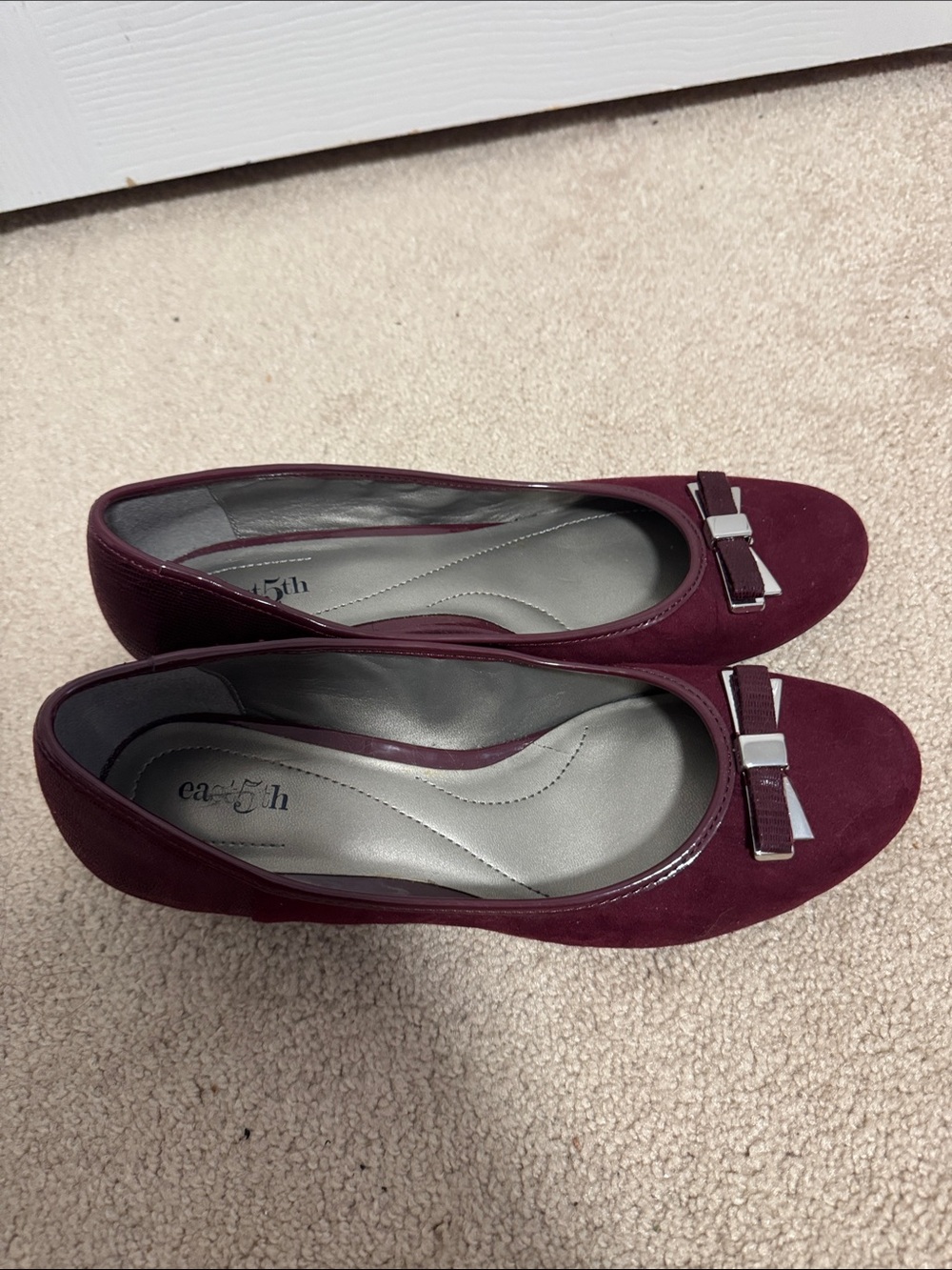 East 5th Wine Suede Ballet Flats with Bow Trim